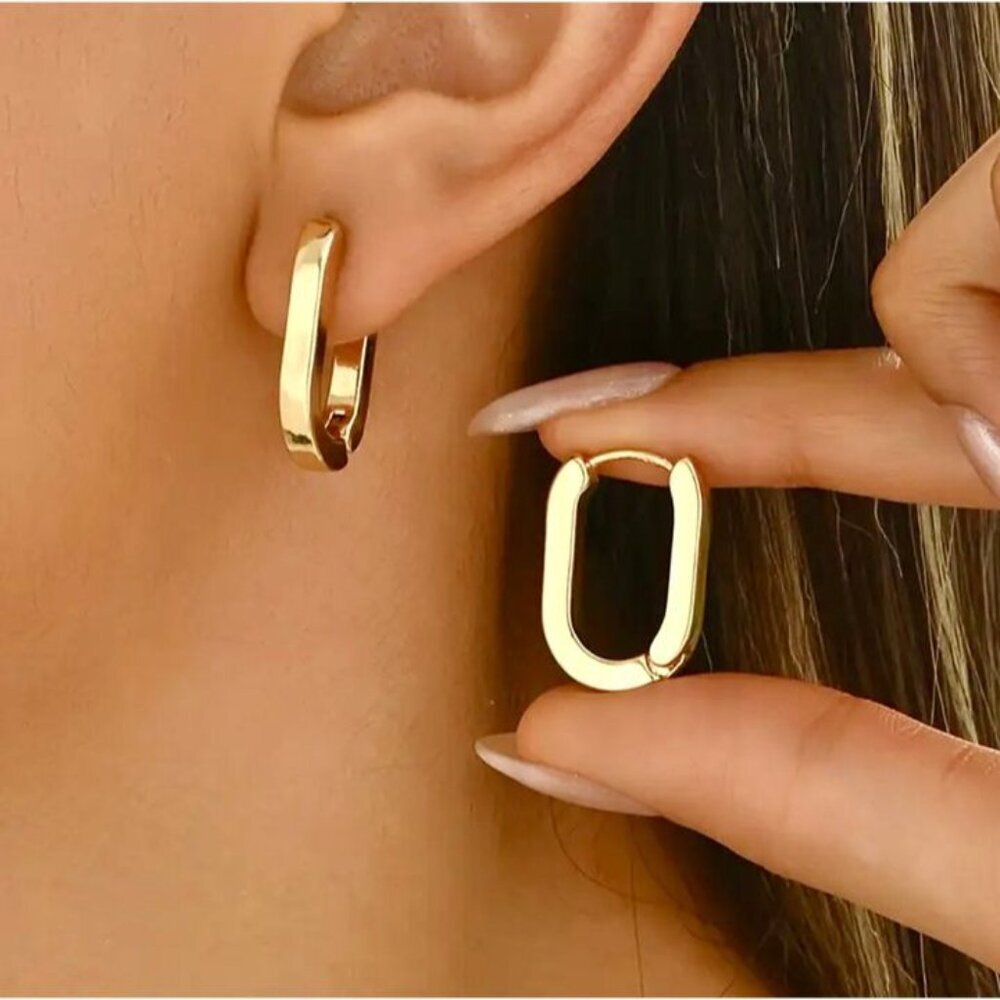 Gold Irregular Geometric Hoop Earrings Organic Abstract Modern Minimalist
